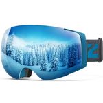 ZIONOR X4 Ski Snowboard Snow Goggles Magnet Dual Layers Lens Spherical Design Anti-fog UV Protection Anti-slip Strap for Men Women - Black Frame Silver Lens