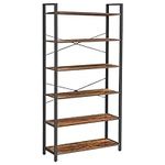 VASAGLE 6-Tier Tall Bookshelf, Large Bookcase, Steel Frame, Freestanding Shelf Unit for Living Room, Bedroom, Home Office, Study, 30 x 80 x 186 cm, Industrial, Rustic Brown and Ink Black LLS082B01