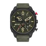 AVI-8 Mens 45mm Hawker Hunter Retrograde Chronograph Deep Green Black Japanese Quartz Pilot Watch with Leather Strap AV-4052-08