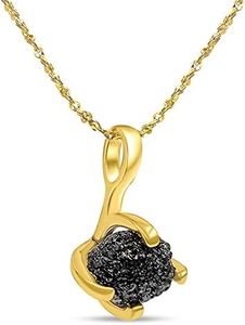 Natural raw black diamond chain pendant necklace with yellow gold over 925 sterling silver, april birthstone dainty solitaire gift for her, uniquelan jewelry (black-diamond)