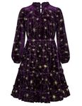 Girls Velvet Long Sleeve Midi Dress Glitter Ruffle V-Neck A-Line Girls Formal Fancy Dresses for Party Christmas Dark Purple 6-7 Years