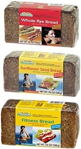 Mestemacher Natural High Fiber Bread 3 Flavor Variety Bundle: (1) Mestemacher Fitness Bread, (1) Mestemacher Rye Bread, and (1) Mestemacher Sunflower Seed Bread, 17.6 Oz. Ea. (3 Total)