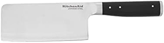 KitchenAid Gourmet Forged Triple Rivet Cleaver Knife with Custom Fit Blade Cover, 6 inch, Sharp Kitchen Knife, High Carbon Japanese Stainless Steel Blade, Meat Cleaver, Black