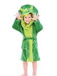 LOLANTA Toddler Boy Girl Hooded Bathrobe Soft Animal Plush Robe Kids Sleepwear Dressing Gown Gift(Green, 2-3T)