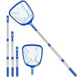 Pool Skimmer Net with Deep Fine Mesh & Telescopic Pole, Leaf Rake Cleaning Kit, Pond Net Clean Tools for Hot Tubs,Spas,Fountains Outdoor Garden & Removes Leaves and Debris,Surface of Swimming Pools