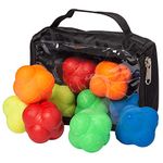 Reaction Balls, 5-Pack - Red, Yellow, Blue, Green, & Orange Agility Trainers with Nylon Bag - Colorful Hi-Bounce Rubber Tools for Team Sports, Personal Training, Coaching, Intramurals, and Workouts