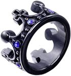 PAURO Men's Women's Stainless Steel Vintage Royal King Crown Cross Cubic Zirconia Inlaid Ring Black with Royal Blue Size S