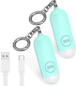 AMIR Personal Alarm for Women Elderly, Rechargeable Police Approved Rape & Panic Alarm with LED Flashlight, 130dB Small Loud Personal Alarm Keyring for Students, Girls, Kids, Walker - 2 Pack (Blue)