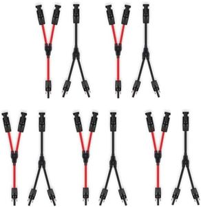 SOYAN 5 Pairs Solar Connectors Y Branch Parallel Adapters 10AWG Cable for Solar Panel (Red & Black)