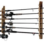 Rush Creek Creations 2-Piece 6 Fishing Rod Rack Storage Wall Mount - Easily Installed Fishing Pole Holder, Pine Finish