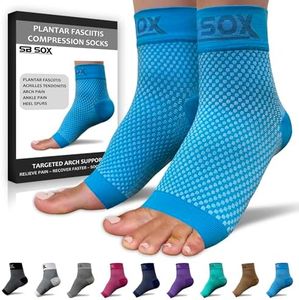 SB SOX Plantar Fasciitis Compression Socks - Plantar Fasciitis Relief for All Day Wear - Best Ankle Sleeve and Arch Support for Foot Pain and Comfort (Blue, Medium)