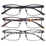 3 Pack Blue Light Blocking Reading Glasses for Men Women, Metal Rectangle Readers, Half Frame Anti Eyestrain/Computer Glare (3 Pack Mix Color, 2.25, multiplier_x)