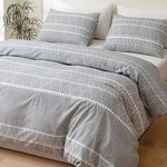 Duvet Cover Queen, Ultra Soft Microfiber Bed Set, Boho Duvet Cover Queen, 3 Piece Breathable Queen Bedding Set with Zipper Closure, Corner Ties, (90x90 Inch, Grey)