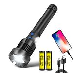 LUXNOVAQ Torch LED Super Bright, 300000 Lumens Torches LED Rechargeable,Powerful Tactical COB LED Flashlight,XHP90 LED Flashlights, IPX6 Waterproof,7 Light Modes,Zoomable for Outdoor Camping Hiking