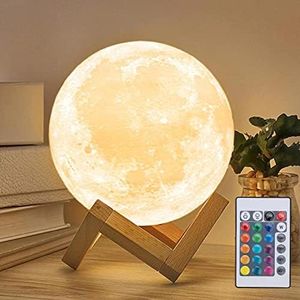 Mydethun 16 Colors Moon Lamp - Home Décor, Moon Light with Brightness Control, LED Night Light, Bedroom, Living Room, Bathroom, Women Kids Birthday Gift, Wooden Base, 5.9"