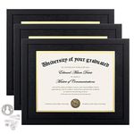 upsimples 11x14 Diploma Frame Certificate Degree Document Frame with High Definition Glass, 3 Pack Diploma Frames 8.5 x 11 with mat for Wall and Tabletop, Black Double Mat