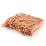 BATTILO HOME Burnt Orange Throw Bohemian Knitted Blanket with Fringe, Couch Cover Nap Throws for Sofas Armchairs Couch Bed, Soft Warm Cozy for Spring Summer Fall Decor Halloween 127x152cm