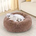 YITAHOME Calming Dog & Cat Bed, Anti-Anxiety Donut Warming Cozy Soft Round Bed, Fluffy Faux Fur Plush Cushion Pet Indoor Bed, Brown, 20 Inch, Fits up to 15 lbs Pets