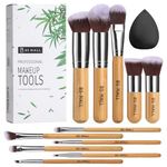 BS-MALL Premium Synthetic Bamboo Blush Foundation Eyeshadow Eyeliner Bronzer Makeup Brushes Sets Plus 1 Piece Makeup Sponges