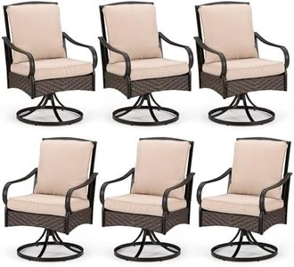 PHI VILLA Patio Swivel Dining Chairs Set of 6, Contemporary Heavy Duty Outdoor Wicker Metal Dining Chairs, Gentle Rocking Patio Furniture Chair with Cushions for Family Deck Garden Lawn Yard