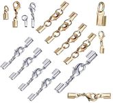 DIY Crafts 5 Sets, Silvery, 5-100 Sets Fold Over Cord End Caps Brass Lobster Claw Clasps Terminators Crimp End Tips Necklace Cord Ends f(5 Sets, Silvery)