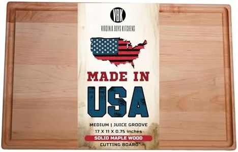 Made in USA Medium Solid Maple Wood Cutting Board by Virginia Boys Kitchens - Butcher Block Wooden Carving Board with Juice Groove made from Sustainable North American Hardwood (17x11)