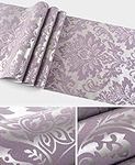 9.5X0.53M 3D Elegant Damask 6 Colors Luxury Embossed Flock Textured Non-Woven Wallpaper Roll for Bedroom Livingroom 1.73' W x 31.2' L=5.035㎡ (54sq.ft) (Purple)