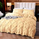 Cloud Fino 600 Thread Count, Luxurious Pleated Design Cotton Geometric Duvet Cover |1 Duvet Cover with 2 Pillow Shams | Dark Ivory, Double Bed Size- 90x100 inch, Pillow Shams Size- 17" x 27"