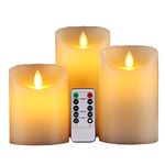 GBATERI LED Flameless Candle Set of 3 Dripless Real Wax Flickering Pillar Candle Lights Battery Operated Realistic Dancing Electronic Candles Include Remote Control With Timer for Gifts and Decoration