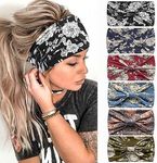 TAVVKE Vintage 50s Head Scarfs Set, 6 Pcs Women Wide Fashion Sports Bandanas, Boho Print Headbands for Ladies Yoga Sports, floral print knot monochrome retro print headscarf ladies