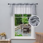 Beda Home Linen Textured Curtain Valance for Kitchen Living Room; Rustic Short Valance Topper for Small Window Bedroom/Basement Privacy Added Rod Pocket Design (Grey, 52Wx18L - 1PC)