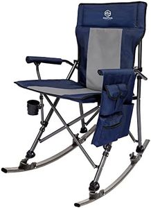 Coastrail Outdoor Folding Rocking Camping Chair High Back Padded Lawn Chair with Foldable Cup Holder, Side Storage, Back Pocket for Camping Hiking Heavy Duty 350lbs Weight Capacity, Navy