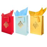 Flora Paperbags Gift Bags - Wedding Paper Bags For Return Gifts | Red Yellow Blue Color Combo Diwali Paper Gift Bag |Medium Carry Bags For Gifting |Paper Bags -Pack Of 10 |Size 12X9X3.5 Inches