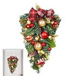 Christmas Teardrop Swag Wreath,Winter Christmas Teardrop Wreath,Christmas Swag Teardrop Stair Garlands,Christmas Swag Wreaths For Front Door Holiday Wall Window Hanging Ornaments For Indoor Outdoor