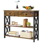 Yaheetech Industrial Console Table with Drawer Metal Frame, Vintage Sofa Table with 2 Open Shelves for Living Room, Hallway, Bedroom, 100x29.5x81cm, Rustic Brown