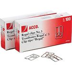 ACCO Brands Regal Clips/Owl Clips, Smooth Finish, #3 Size, 100/Box, 2-Pack (200 Clips Total) (A7072152)