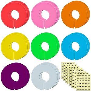 16 Pack Closet Dividers for Clothes Round Colorful Plastic Size Closet Rack Dividers Hangers, 8 Sizes of Clothing Stickers Clear Digital Labels 240 Total