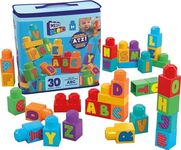 MEGA BLOKS Fisher-Price ABC Toddler Blocks Building Toy, ABC Building Bag with 30 Pieces and 1 Reusable Storage Bag, Kids Age 1+ Years