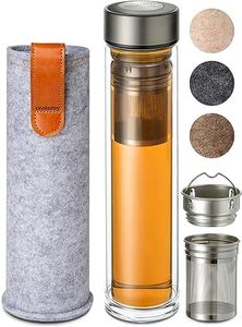 Tea Bottle with Strainer to Go 500 ml - Double-Walled Glass with Felt Bag - Heat Resistant - Leak-Proof - Dishwasher Safe - (Grey)