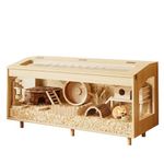 EXPERLAM Wooden Hamster Cage 100 cm, 50 cm Tall Large Small Animal Habitat with Openable Mesh Top, Chew-Resistant Acrylic Panels and Removable Floor Panel, Wood Enclosure for Gerbils (100*40*50 cm)