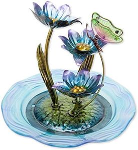 Bits and Pieces - Iridescent Glass Butterfly Fountain Sculpture – Indoor Home Décor - Zen Water Fountain - Desk or Tabletop Accessories - 12" Tall