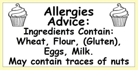 200 Cupcake Baking Cake allergen Warning Labels. Allergy Stickers. Food Allergen Stickers 50 x 25mm. Allergy Labels