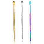 3Pcs Wax Carving Tools Stainless Steel, Double-Ended Clay Sculpting Tools Kit, 4.8 Inch Wax Modeling Scraper Tool Spoon, Wax Carver Set Easy to Hold and Engrave (Rainbow Silver Gold)