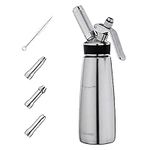 Navaris Whipped Cream Dispenser - Stainless Steel 500ml Handheld Whipping Cream Maker Set with 3 Tips - For Use with N20 Chargers - Dishwasher Safe