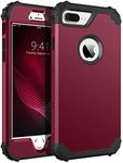 BENTOBEN Case for iPhone 8 Plus/iPhone 7 Plus, 3 Layer Hybrid Hard PC Soft Rubber Heavy Duty Rugged Bumper Shockproof Anti Slip Full-Body Protective Phone Cover for iPhone 8 Plus/7 Plus, Wine Red