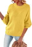 ZIWOCH Women Chunky Knited Sweater Crew Neck Oversized Pullover Long Sleeve Jumper Tops, Yellow, Small