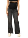 The Mom Store Maternity Jeans for Pregnant Women | Maternity Denim with Belly Support | Black | L