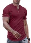 JMIERR Men's Casual Short Sleeve Dress T Shirts Muscle Slim Fit Half Button Henley Shirts Hawaiian Button Down Shirt Summer Crewneck Longline Fitted Golf Beach Tees for Men,CA 38(S),B Red