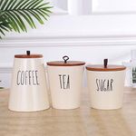 Ixora Ceramic tea coffee sugar canister ( Length 36cm and Width 13.5cm and height 14.5 cm , 1 litre , off white )