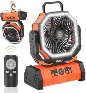 Camping Fan,20000mAh Rechargeable Battery Operated Outdoor Tent Fan with LED Light & Foldable Hook,4 Speeds with 270° Rotate Pivot for Camping,Barbecue,kitchen,Fishing Construction Sites(Orange)…